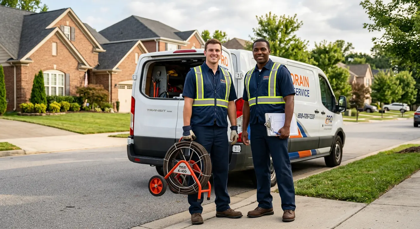 Sewer and drain service team with equipment ready for work in Southfield