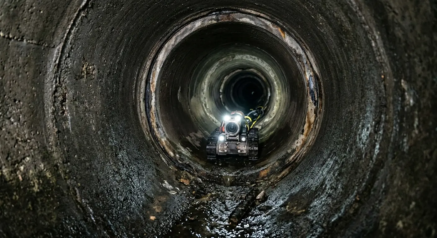 Robotic sewer camera inspecting pipe interior for Drain Snake Service in Southfield